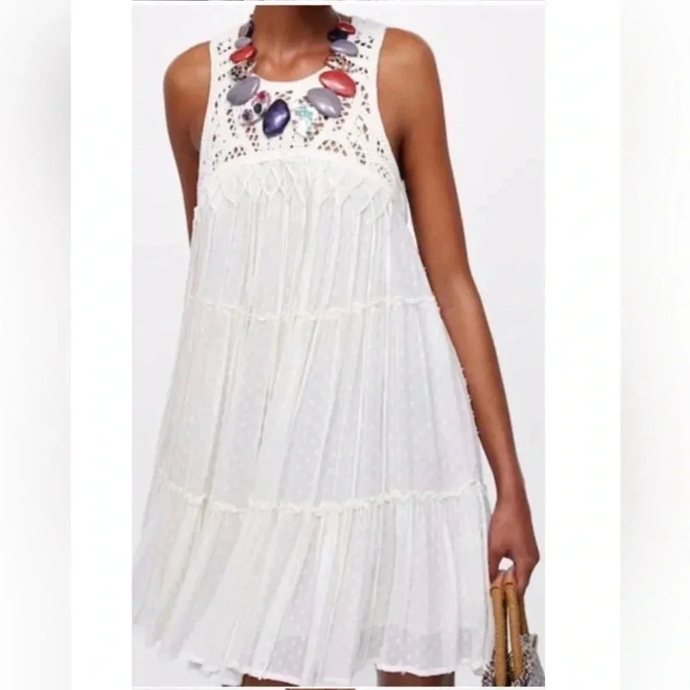 zara dotted mesh dress DOTTED LACE PRINT DRESS - Black